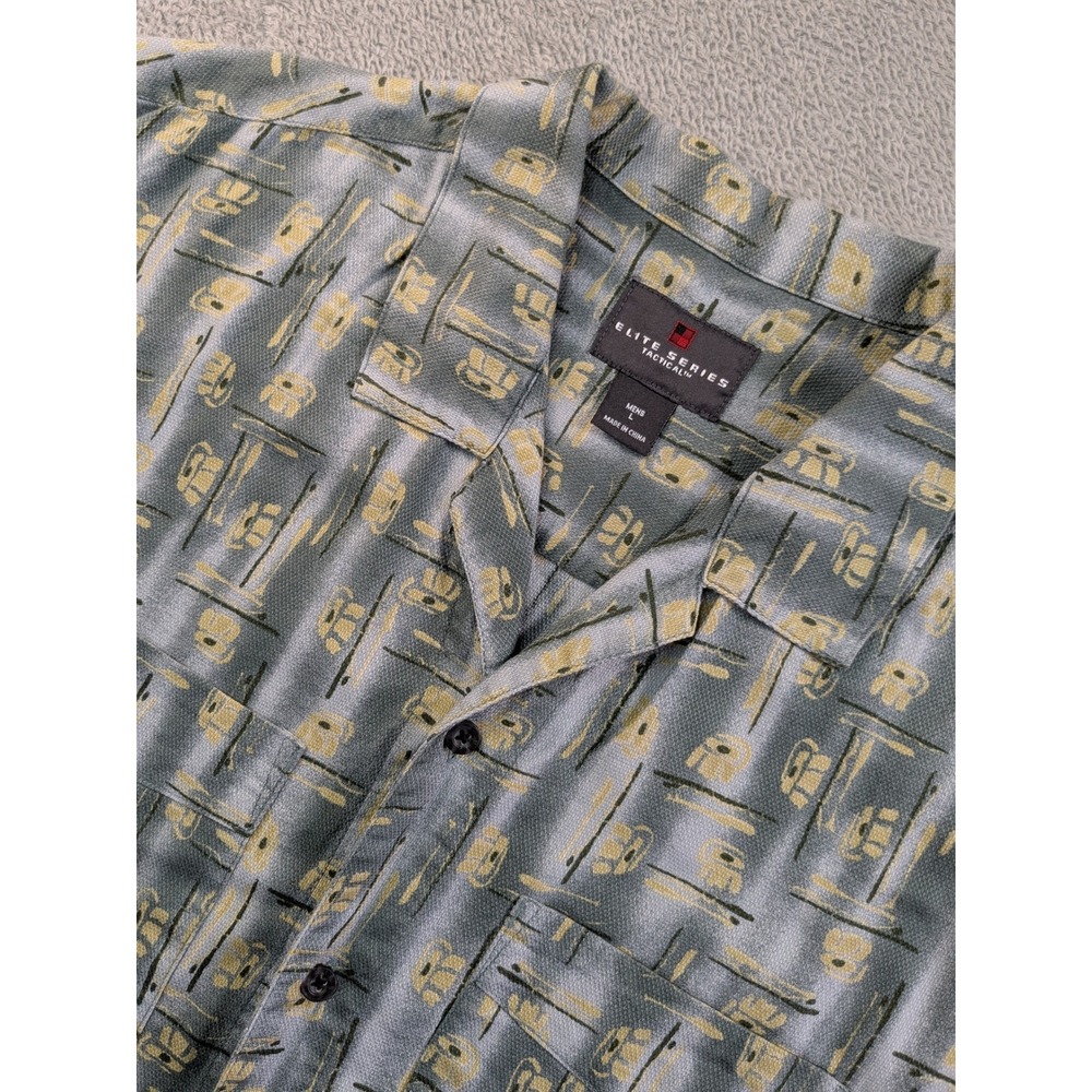 Elite Series Tactical Mens Large Blue Abstract Print Cotton Utility Shirt 44450